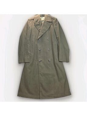 Vtg USMC Marine Corps Wool Trench Coat 36L Green 1964 Military Overcoat Serge OG